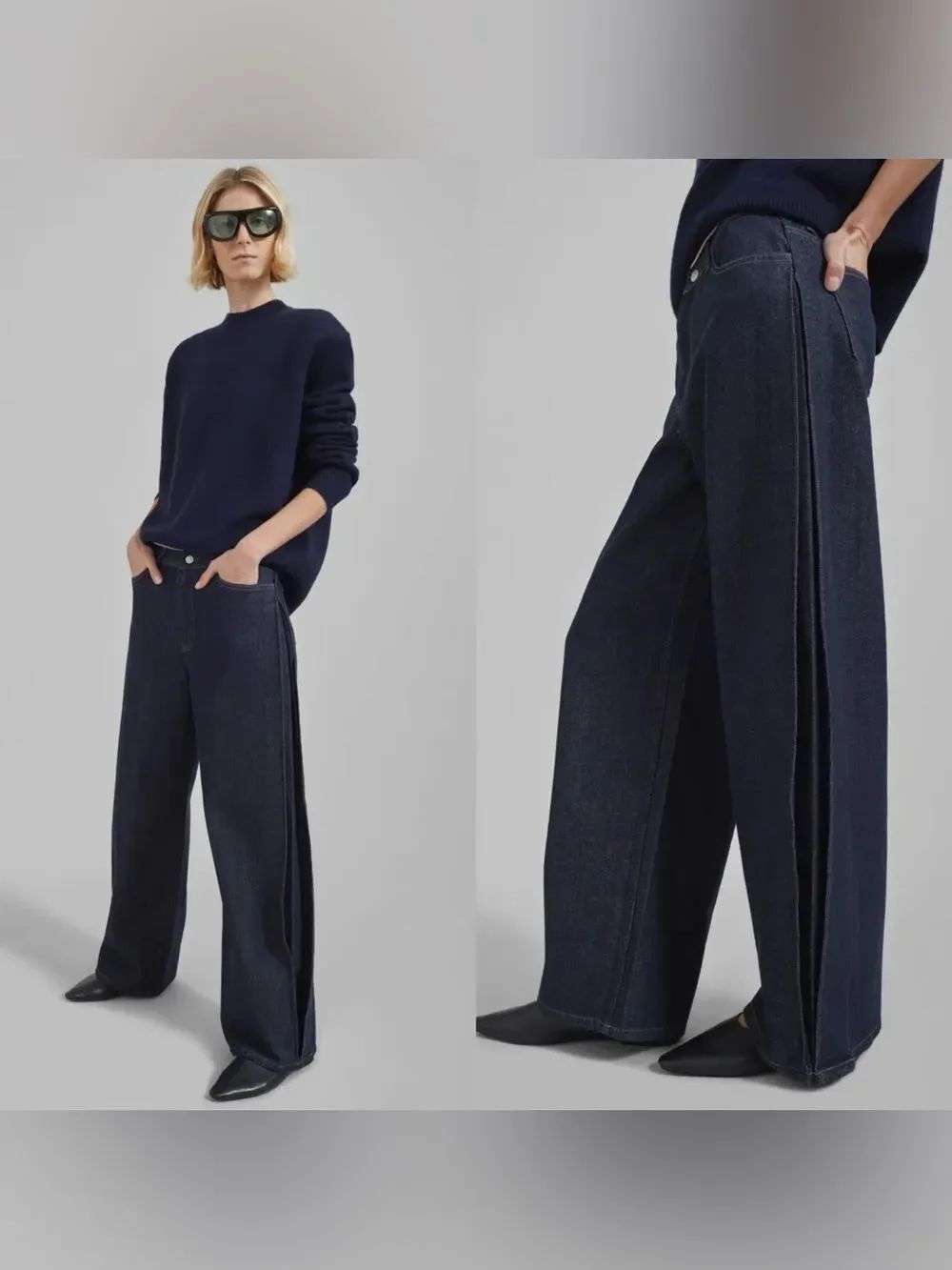 NEW The Frankie Shop Lowri wide leg jeans in a dark raw wash